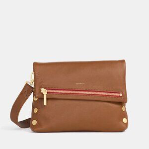 Hammitt VIP Medium Leather Crossbody Clutch -Mahogany Pebble/Brushed Gold Red Zi